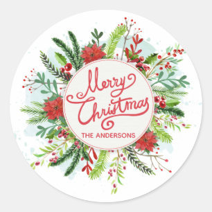 Redonda Pegatina floral personalizado del navidad de la