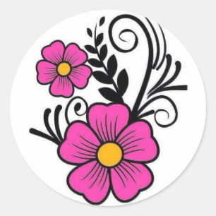 Redonda Pegatina floral rosa