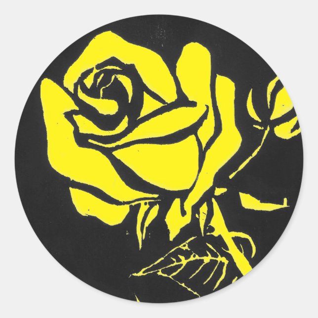 Redonda pegatina floral "Rosa Amarillo" (Anverso)