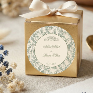 Redonda Pegatina floral verde marfil para boda islámica mu