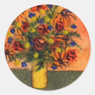 Redonda pegatina floral "Yellow Vase"