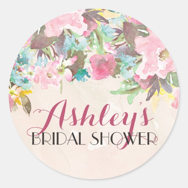 Redonda Pegatina Flower Bridal Shower (Anverso)
