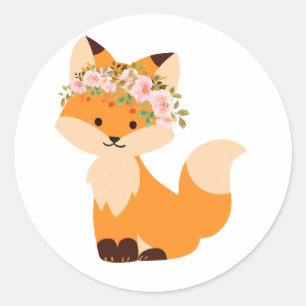 Redonda Pegatina Fox de Flor