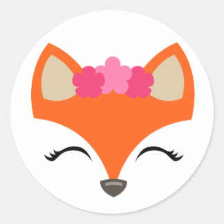 Redonda Pegatina Fox, Fox con corona flor