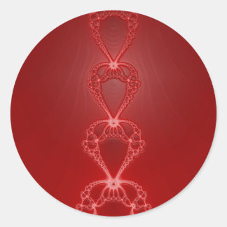 Redonda Pegatina fractal de corazones rojos