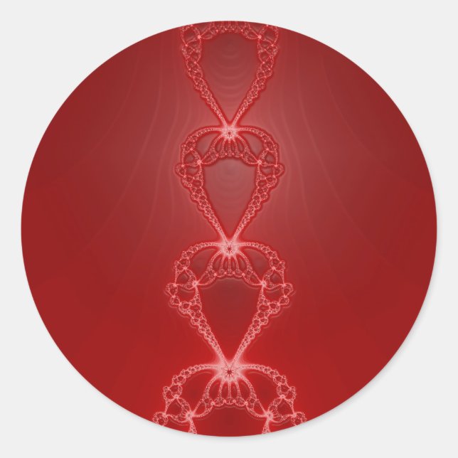 Redonda Pegatina fractal de corazones rojos (Anverso)