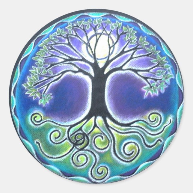 Redonda Pegatina Full Moon Mandala (Anverso)