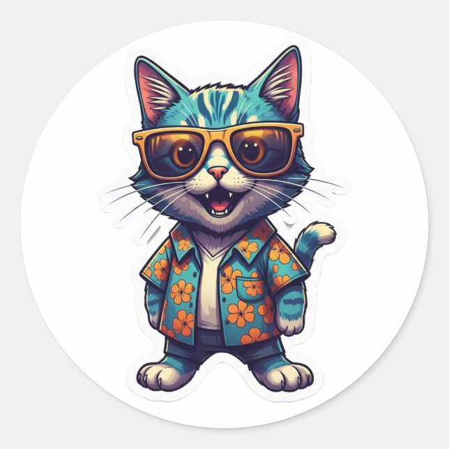 Redonda Pegatina gato (Anverso)