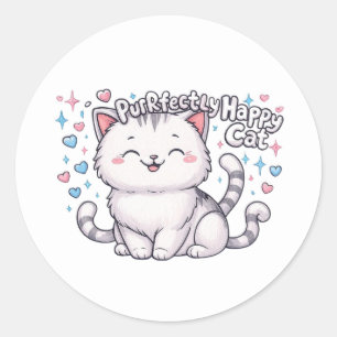 Redonda Pegatina Gato Cute Purfectamente Feliz