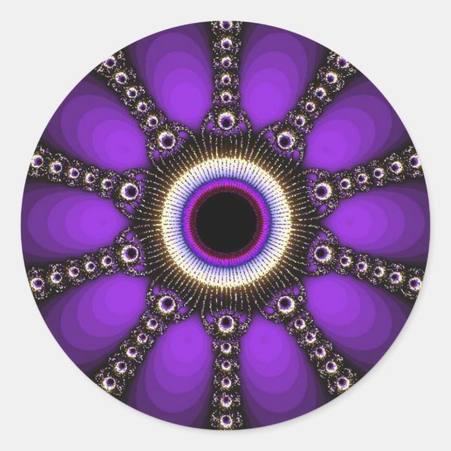 Redonda Pegatina geométrica fractal morada DIVERTIDA (Anverso)