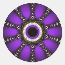 Redonda Pegatina geométrica fractal morada DIVERTIDA