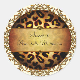 Redonda Pegatina Girly Leopard Print Sweet 16