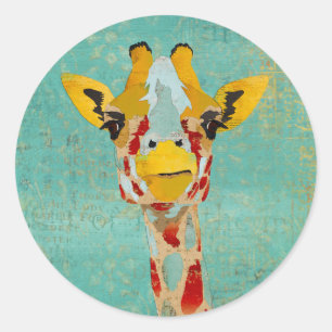 Redonda Pegatina Gold Peeking Giraffe