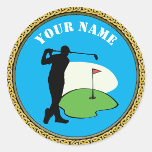 Redonda Pegatina Golf - Añadir nombre - Golfer
