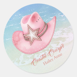 Redonda Pegatina Gorra de Cowgirl costera de Moda occident