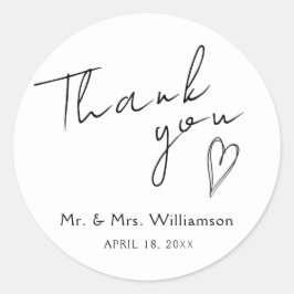 Redonda Pegatina Gracias Boda Moderno Minimalista