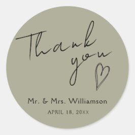 Redonda Pegatina Gracias Boda Moderno Minimalista