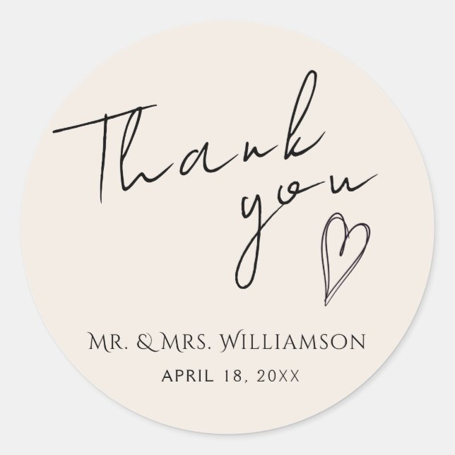 Redonda Pegatina Gracias Boda Moderno Minimalista (Anverso)
