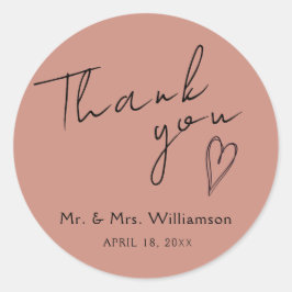 Redonda Pegatina Gracias Boda Moderno Minimalista