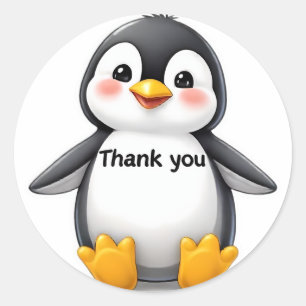 Redonda Pegatina "Gracias" de Pingüino Bebé Adorable