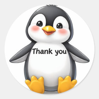 Redonda Pegatina "Gracias" de Pingüino Bebé Adorable
