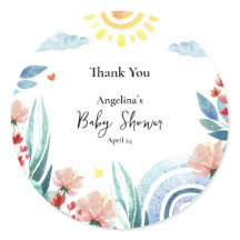 Pegatina Gracias por la ducha de bebé con diseño.