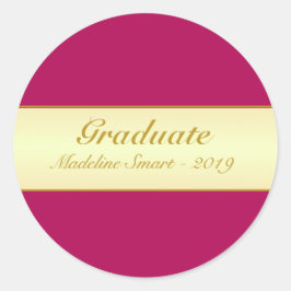Redonda Pegatina Graduado de Oro y Borgoña