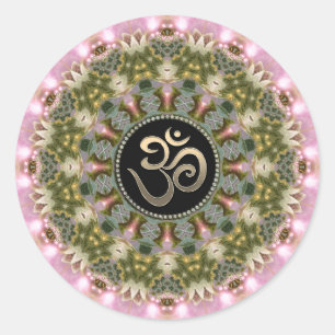 Redonda Pegatina Green Pink Om Mandala