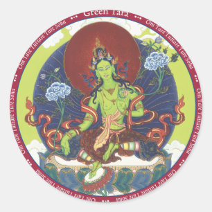 Redonda PEGATINA Green Tara - con mantra