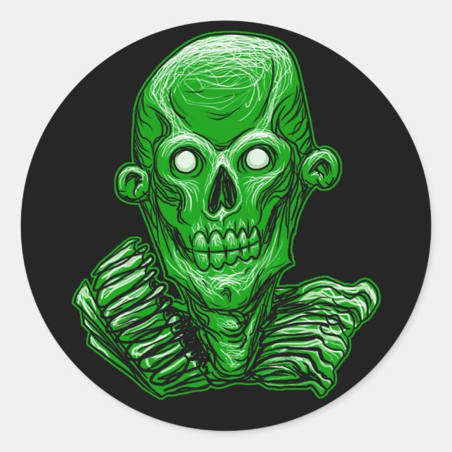 Redonda Pegatina Green Zombie Skull Head (Anverso)