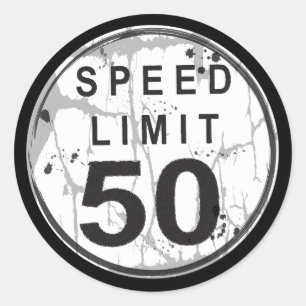 Redonda Pegatina Grungy Límite de velocidad 50 MPH