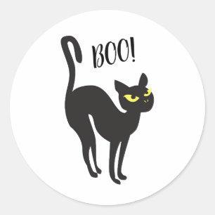 Redonda Pegatina Halloween, Cat, Black, Boo!