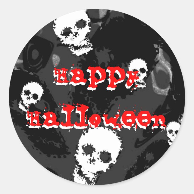 Redonda Pegatina 'Happy Halloween' de Skull Specters (Anverso)