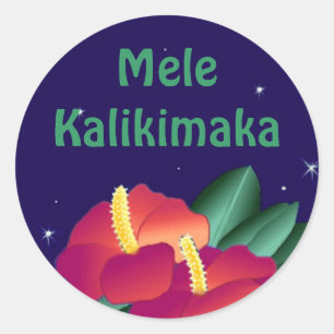 Redonda Pegatina Hawai Feliz Navidad Mele Kalikimaka