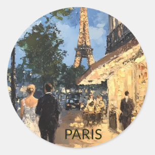 Redonda Pegatina Hermoso Acuarela de París Viajes