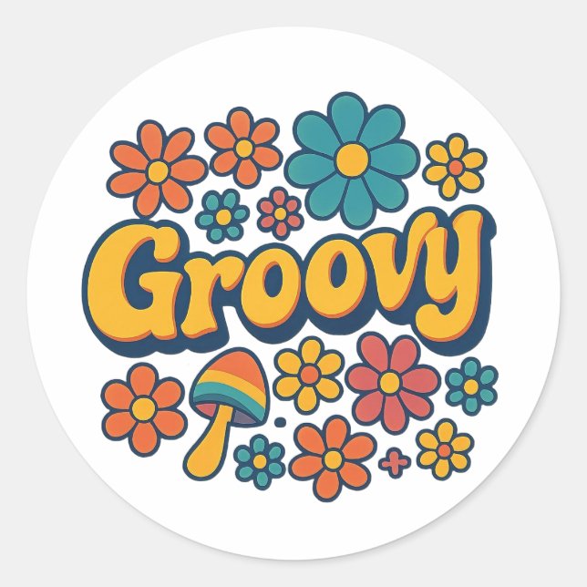Redonda Pegatina Hippie Estilo Groovy (Anverso)
