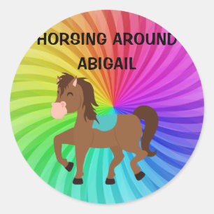 Redonda Pegatina Horse & Rainbows personalizado para niños