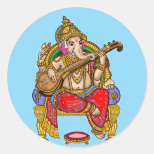 Redonda Pegatina impermeable brillante de Lord Ganesha