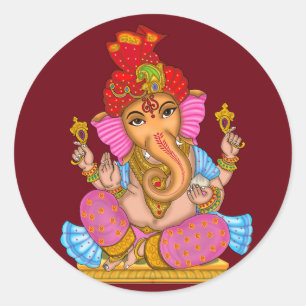 Redonda Pegatina impermeable brillante de Lord Ganesha