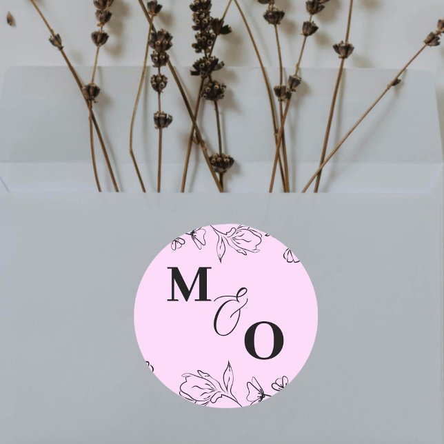 Redonda Pegatina inicial de boda personalizada con flores (Subido por el creador)