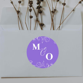 Redonda Pegatina inicial de boda personalizada con flores