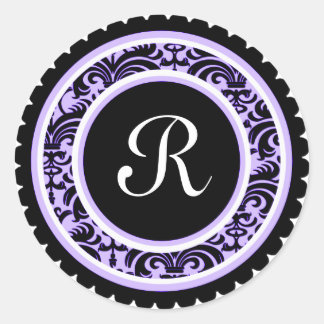 Redonda Pegatina inicial de Damasco morado suave