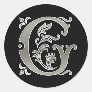 Redonda Pegatina inicial de la ronda G en plata