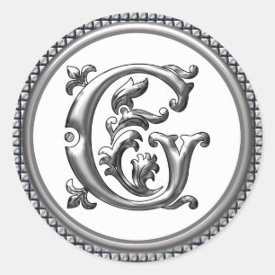 Redonda Pegatina inicial de la ronda G en plata