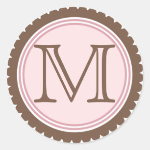 Redonda Pegatina inicial de monograma rosa de chocolate co