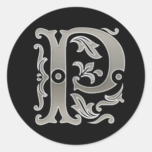 Redonda Pegatina inicial de ronda P en plata