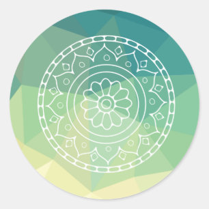 Redonda Pegatina Inspirador de Mandala amarillo verde