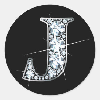 Redonda pegatina "J" Diamond Bling