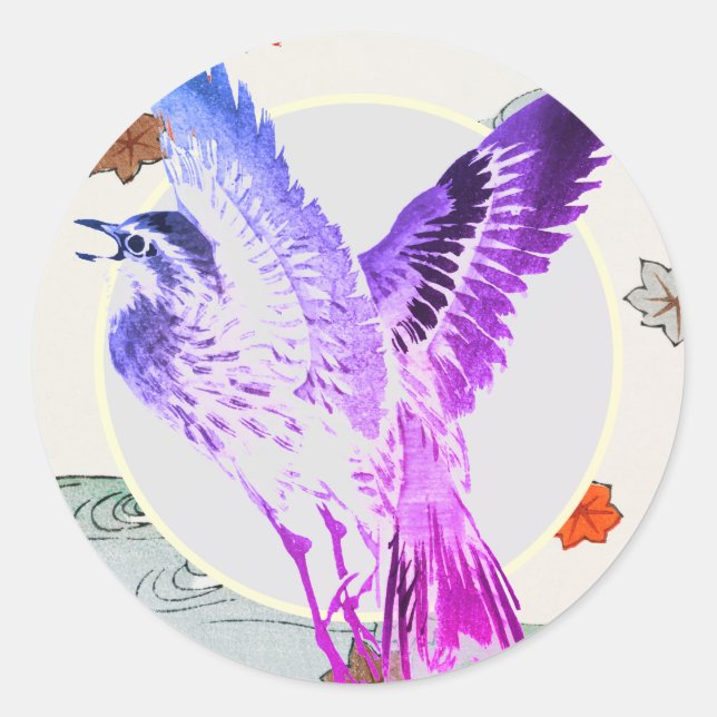 Redonda Pegatina JAPONÉS BIRD (Anverso)