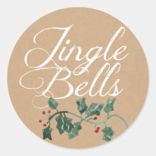 Redonda Pegatina Jingle Bells Holly Holiday